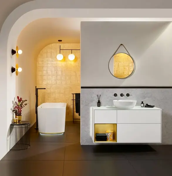 Nadgradni umivaonik Villeroy&Boch Artis okrugli na kupaonskom namještaju